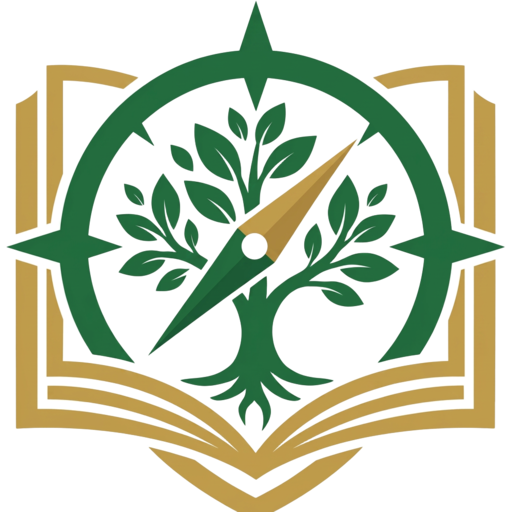Emblème du Centre Rabbaniyine : boussole, arbre et livre ouvert